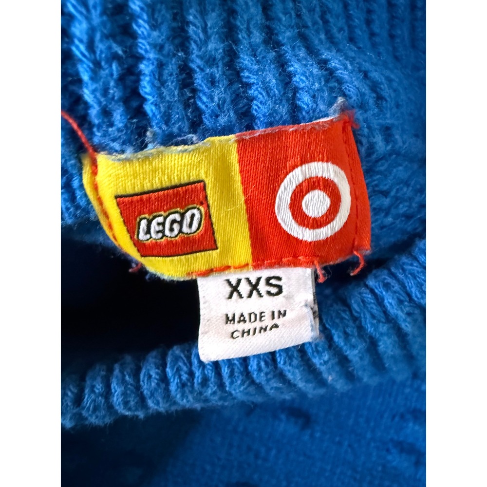LEGO x Target Women Blue Popcorn Knit Mock Neck Sweater XXS Building Block Art - Picture 3 of 6